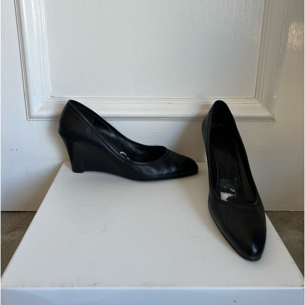 Salvatore Ferragamo Black Leather Wedges